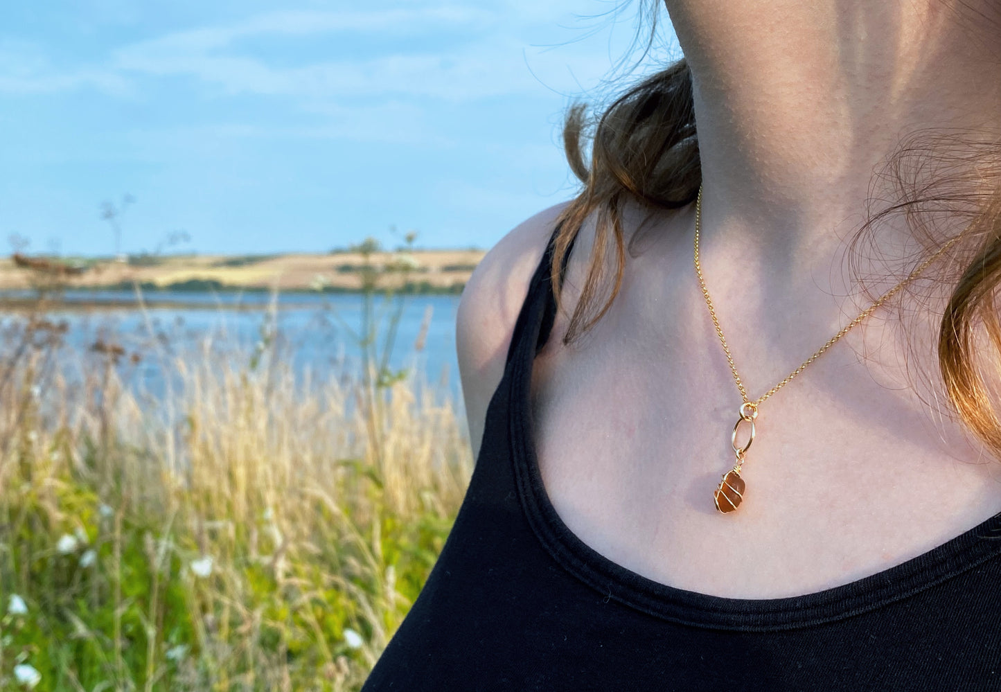 Thea Necklace in Gold & Amber