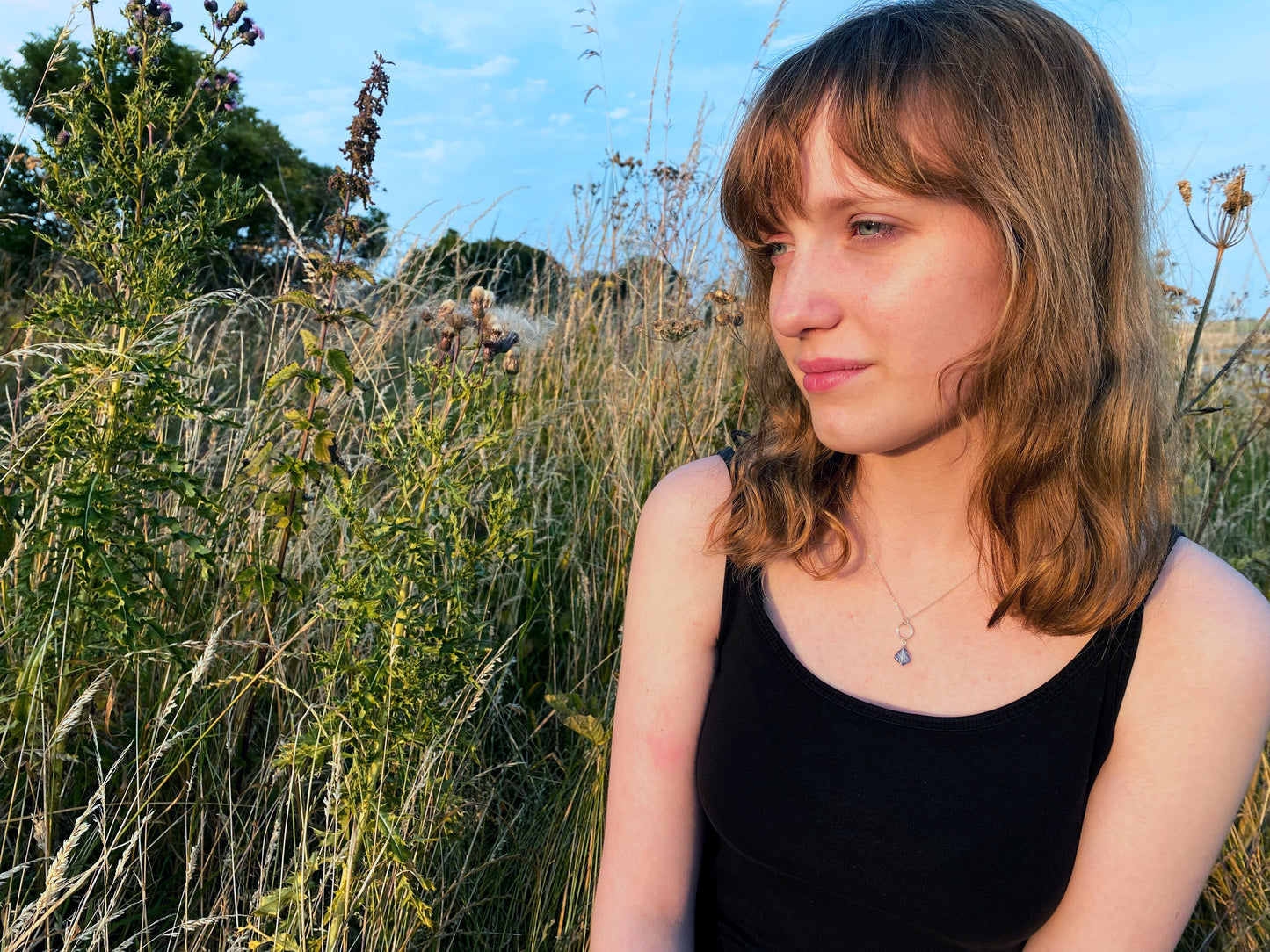 Thea Necklace in Silver & Cornflower Blue