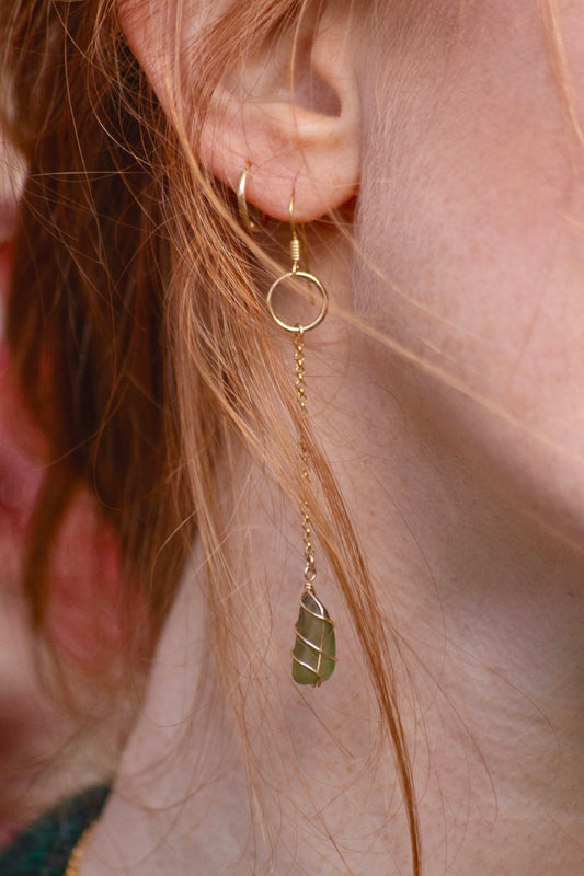 Rachel Chain Drop Earrings in Gold Vermeil & Dark Green