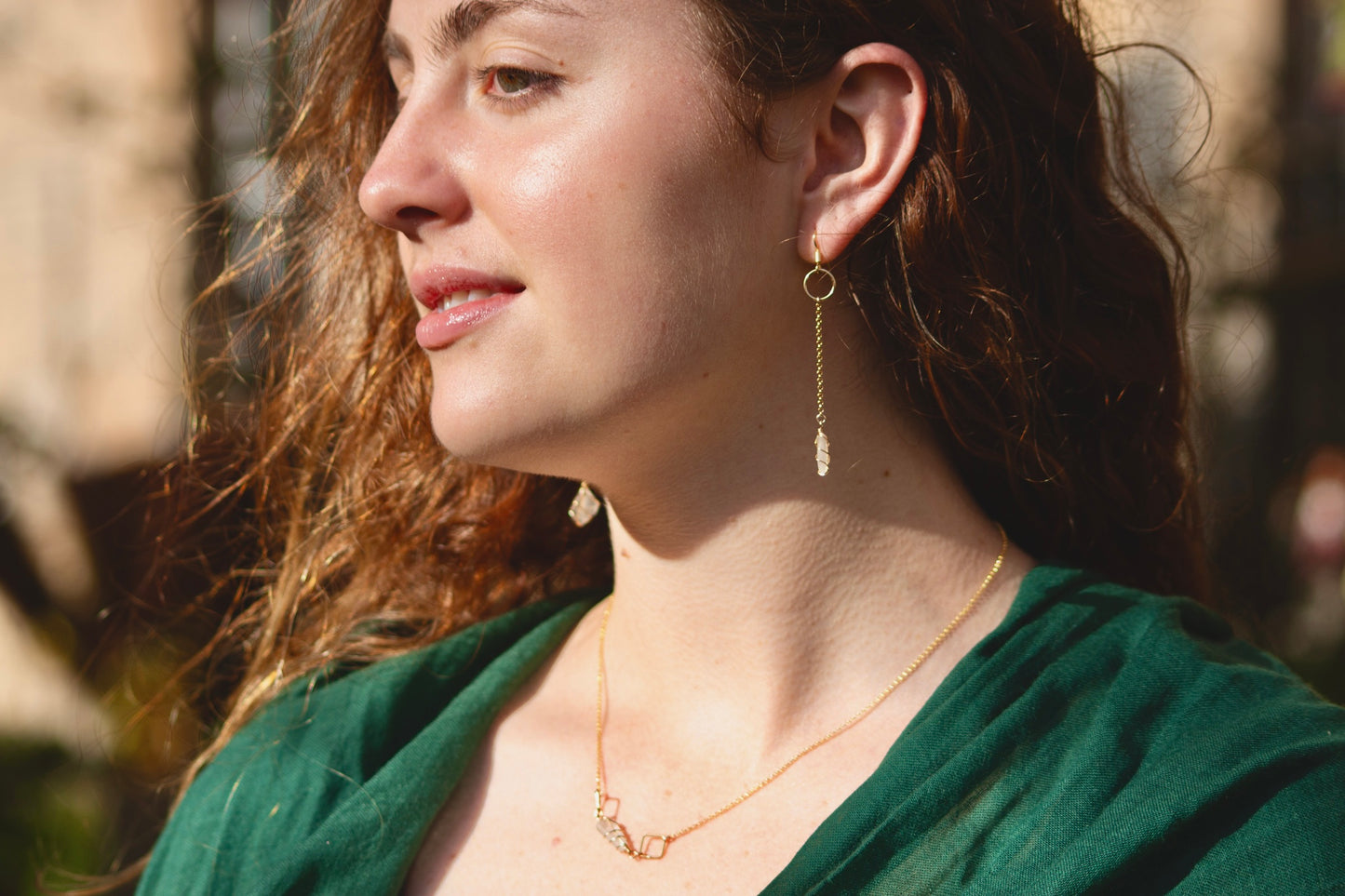 Rachel Chain Drop Earrings in Gold Vermeil & White