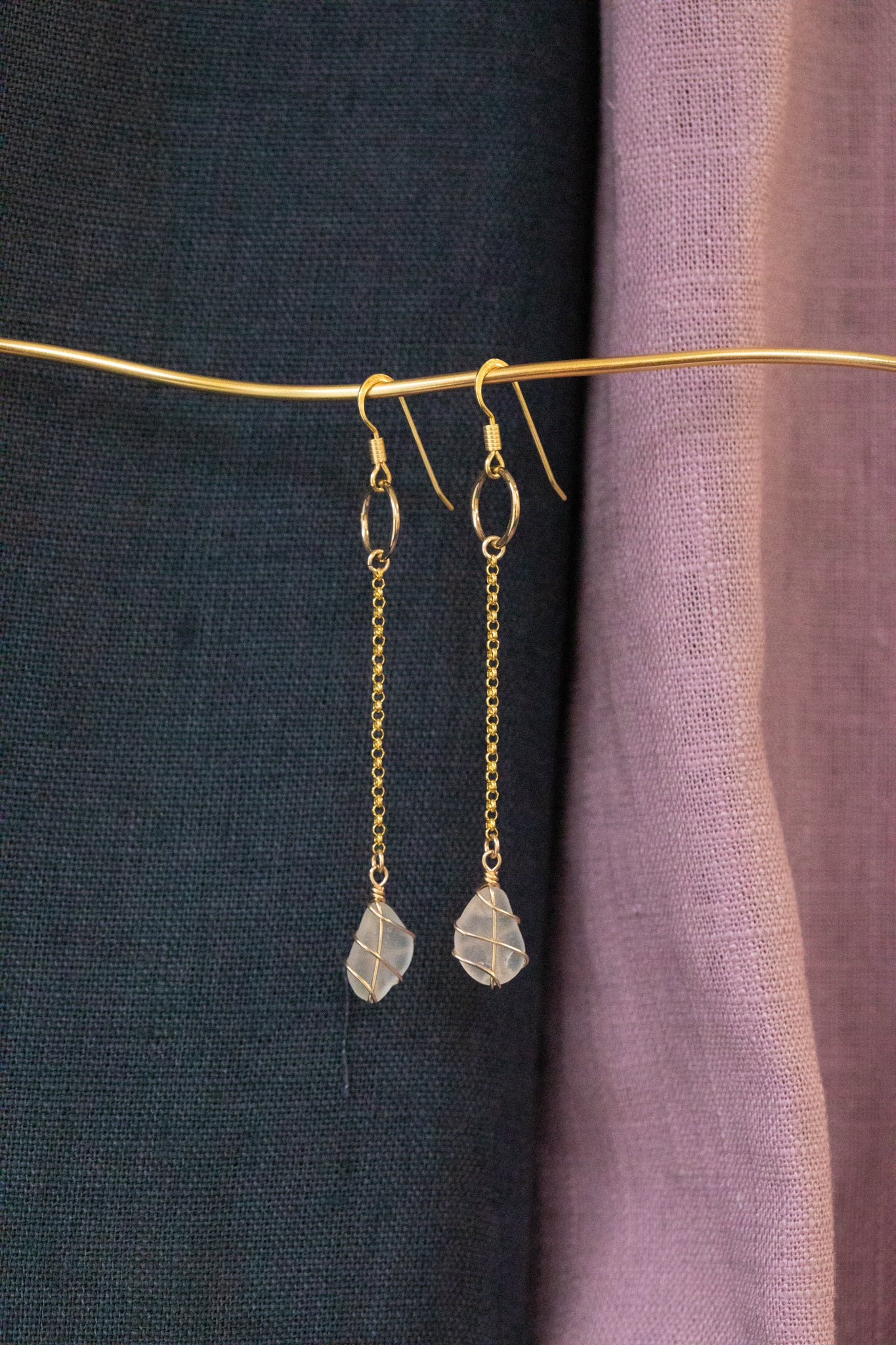 Rachel Chain Drop Earrings in Gold Vermeil & White