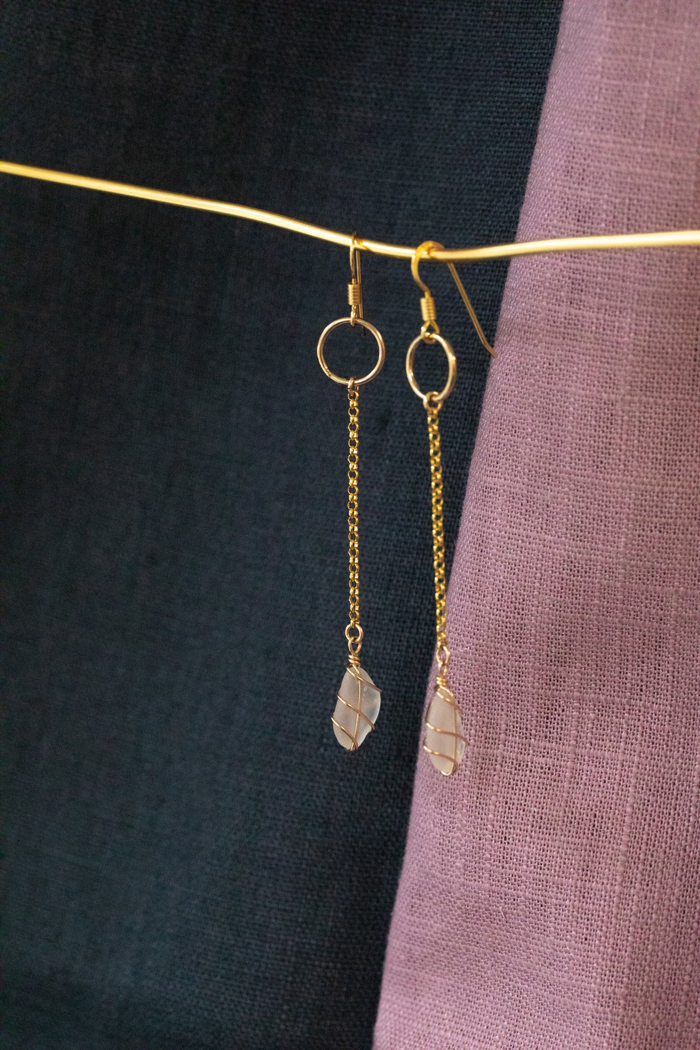 Rachel Chain Drop Earrings in Gold Vermeil & White