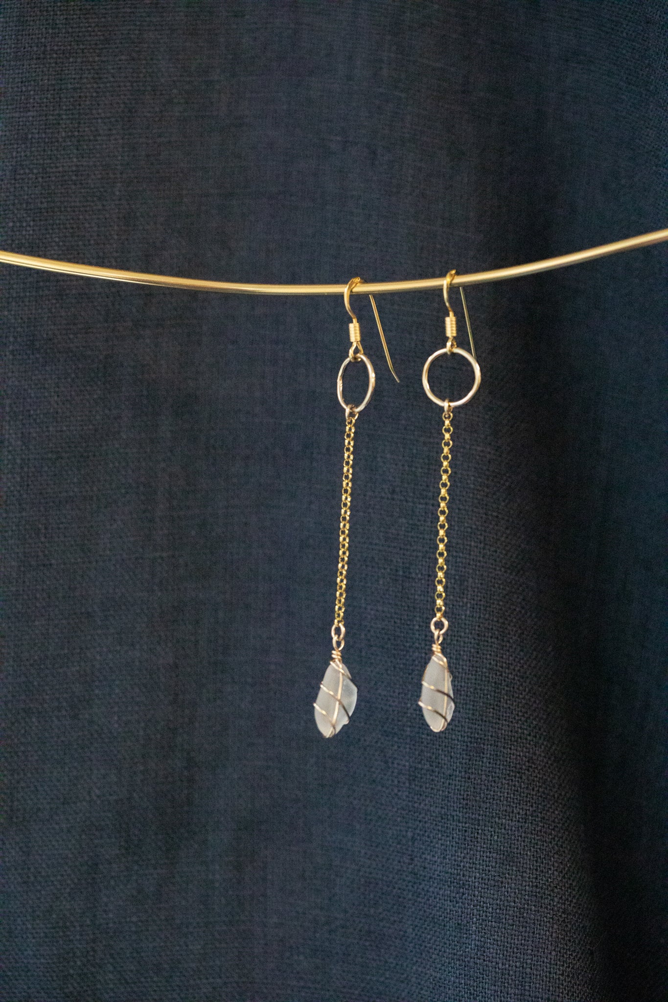 Rachel Chain Drop Earrings in Gold Vermeil & White