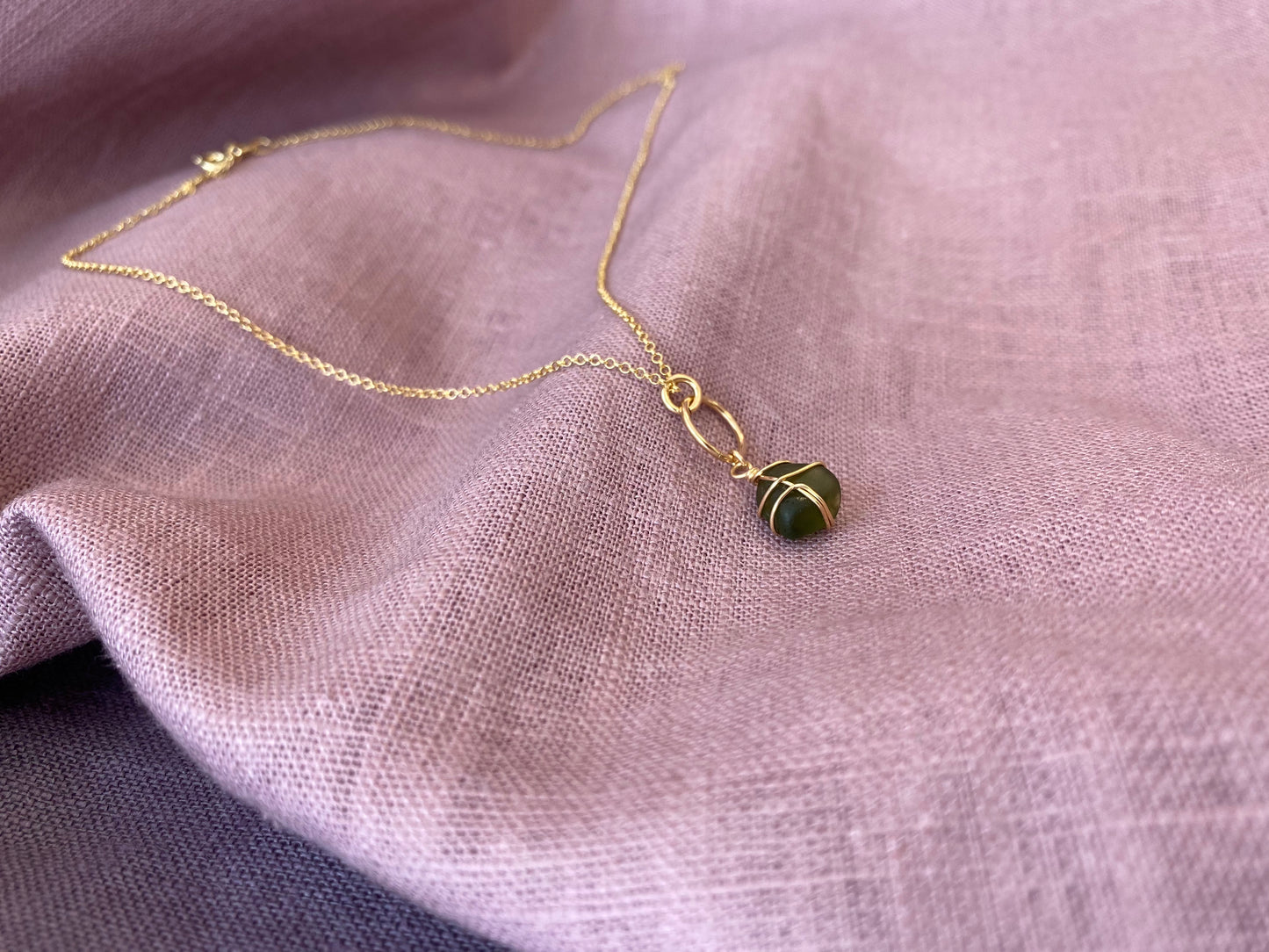 Thea Necklace in Gold & Dark Green