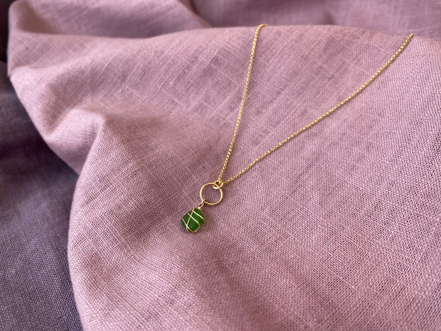 Thea Necklace in Gold & Bright Green