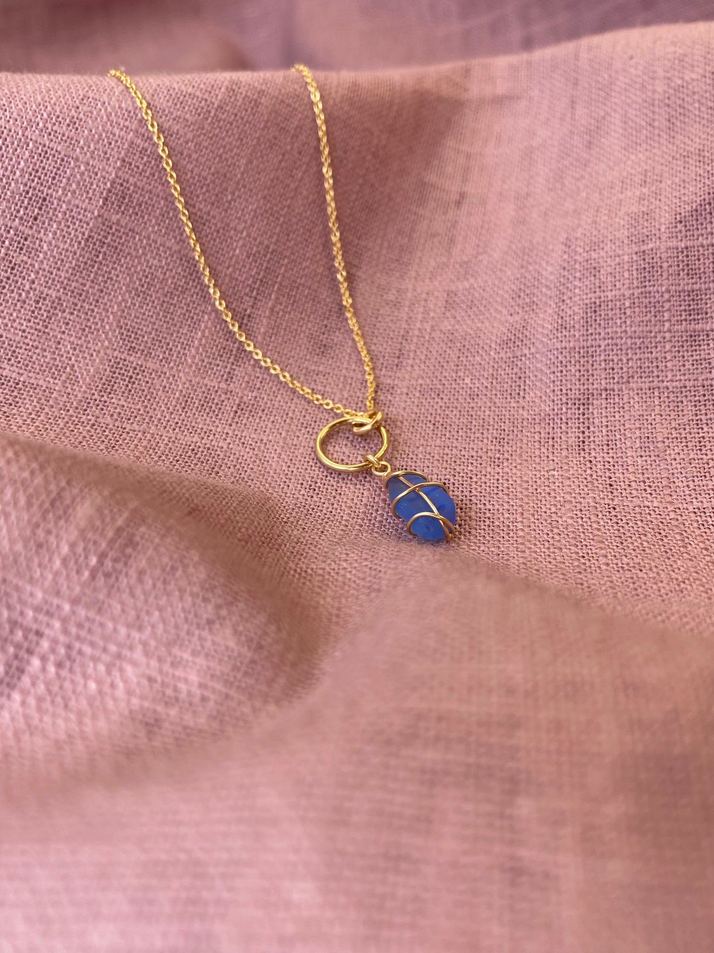 Thea Necklace in Gold & Cornflower Blue