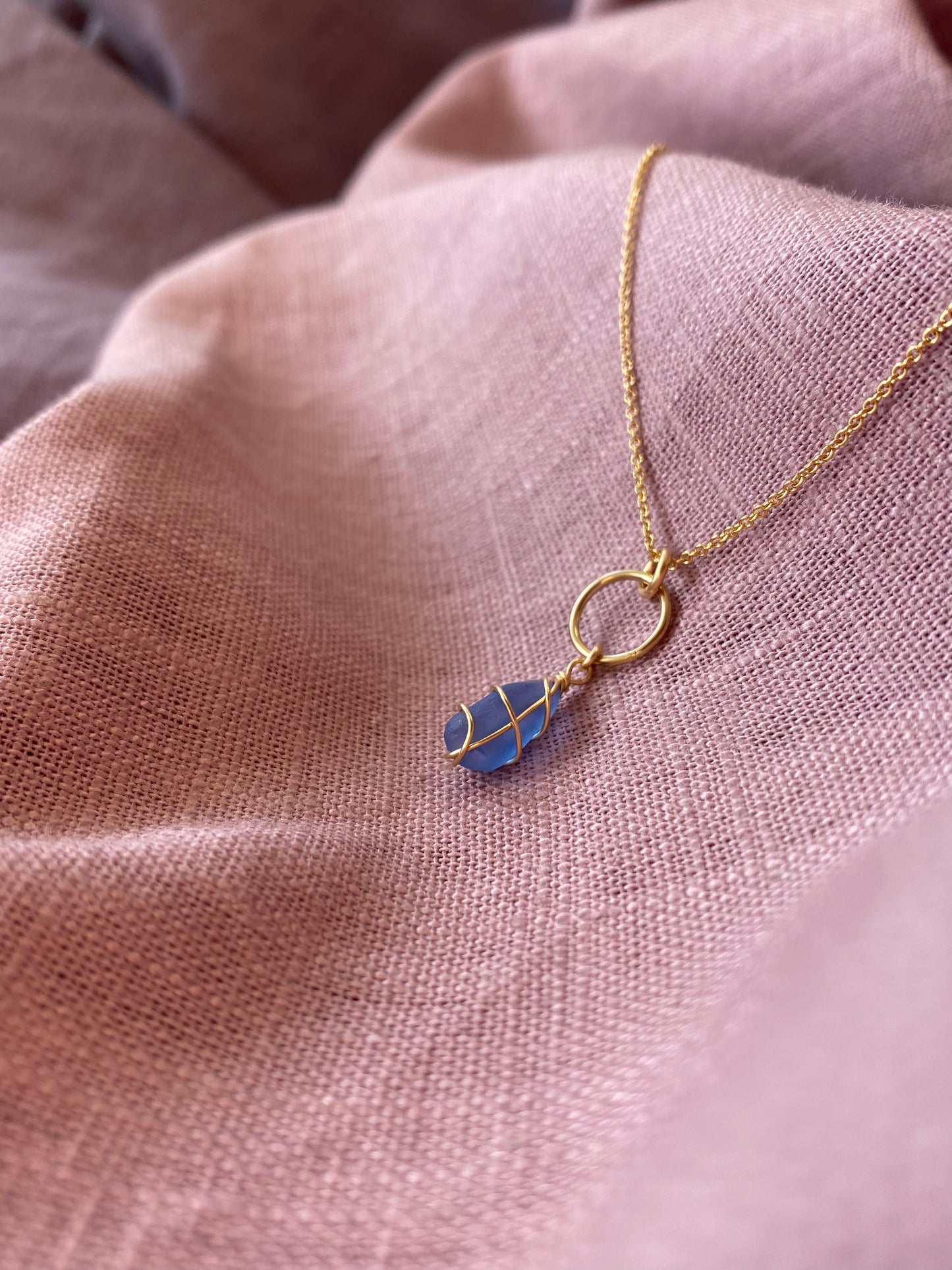 Thea Necklace in Gold & Cornflower Blue