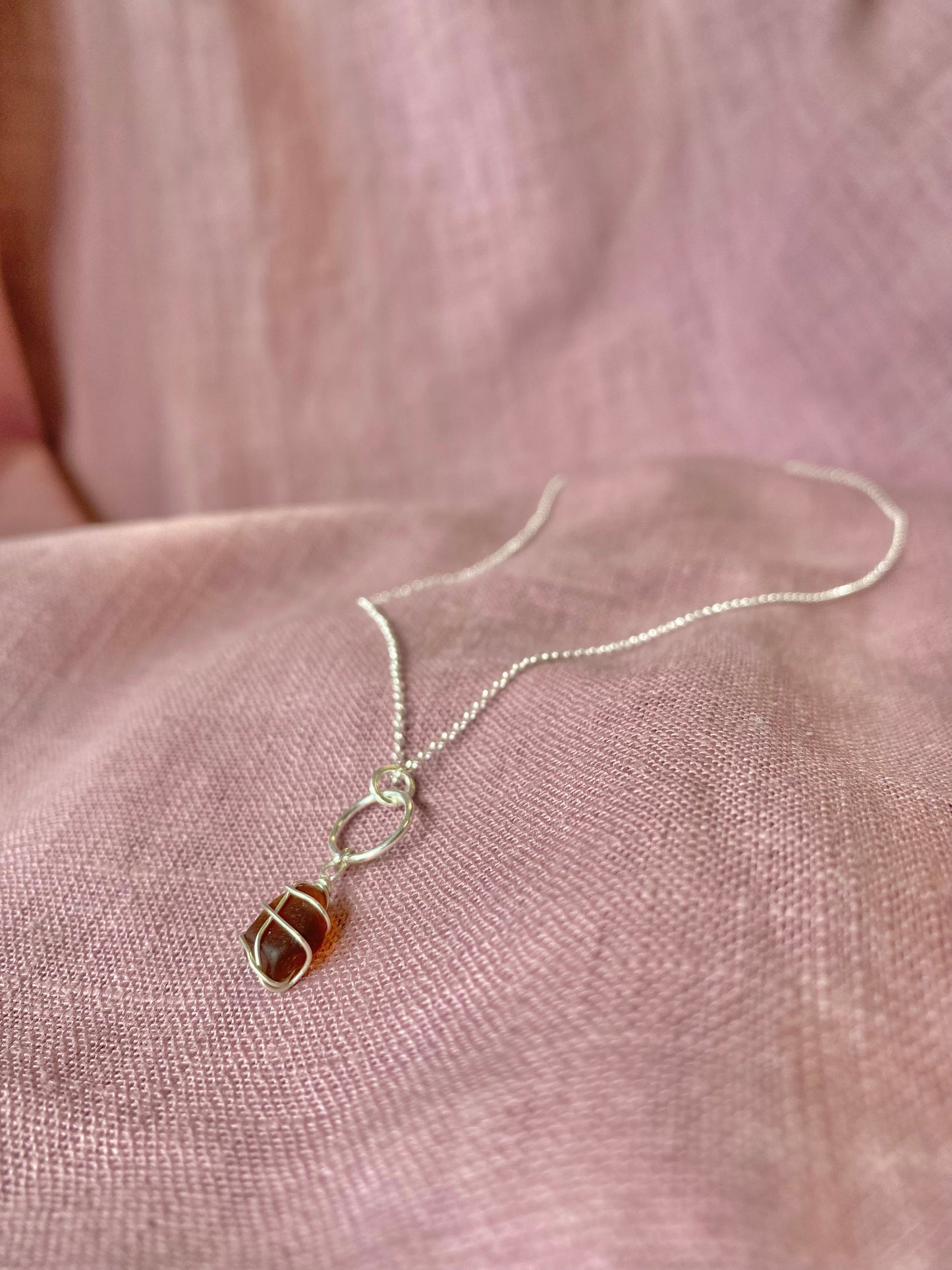 Thea Necklace in Silver & Amber