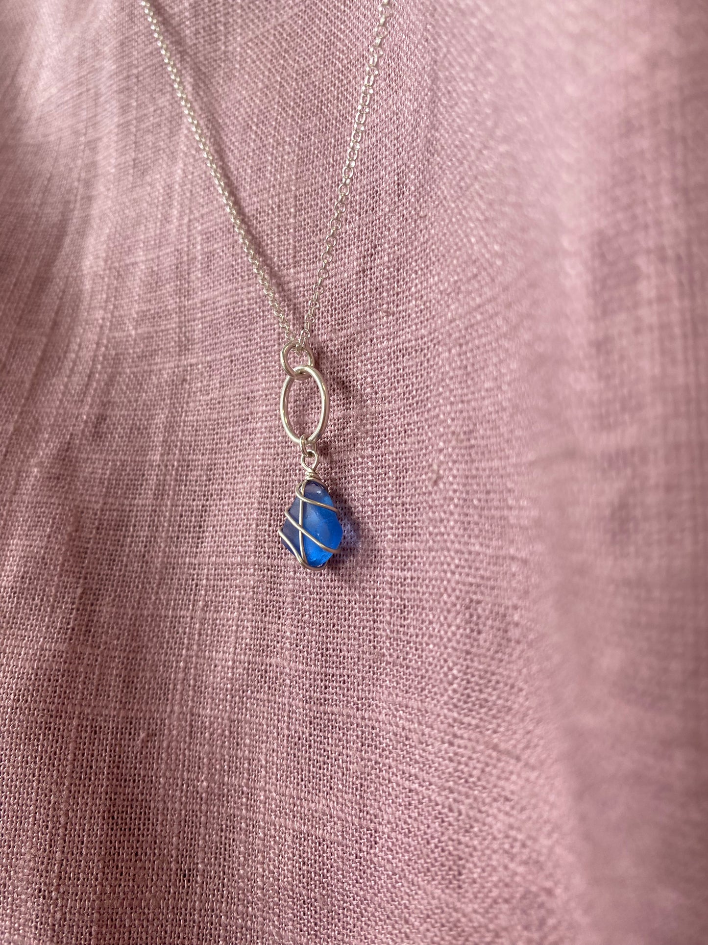 Thea Necklace in Silver & Cornflower Blue