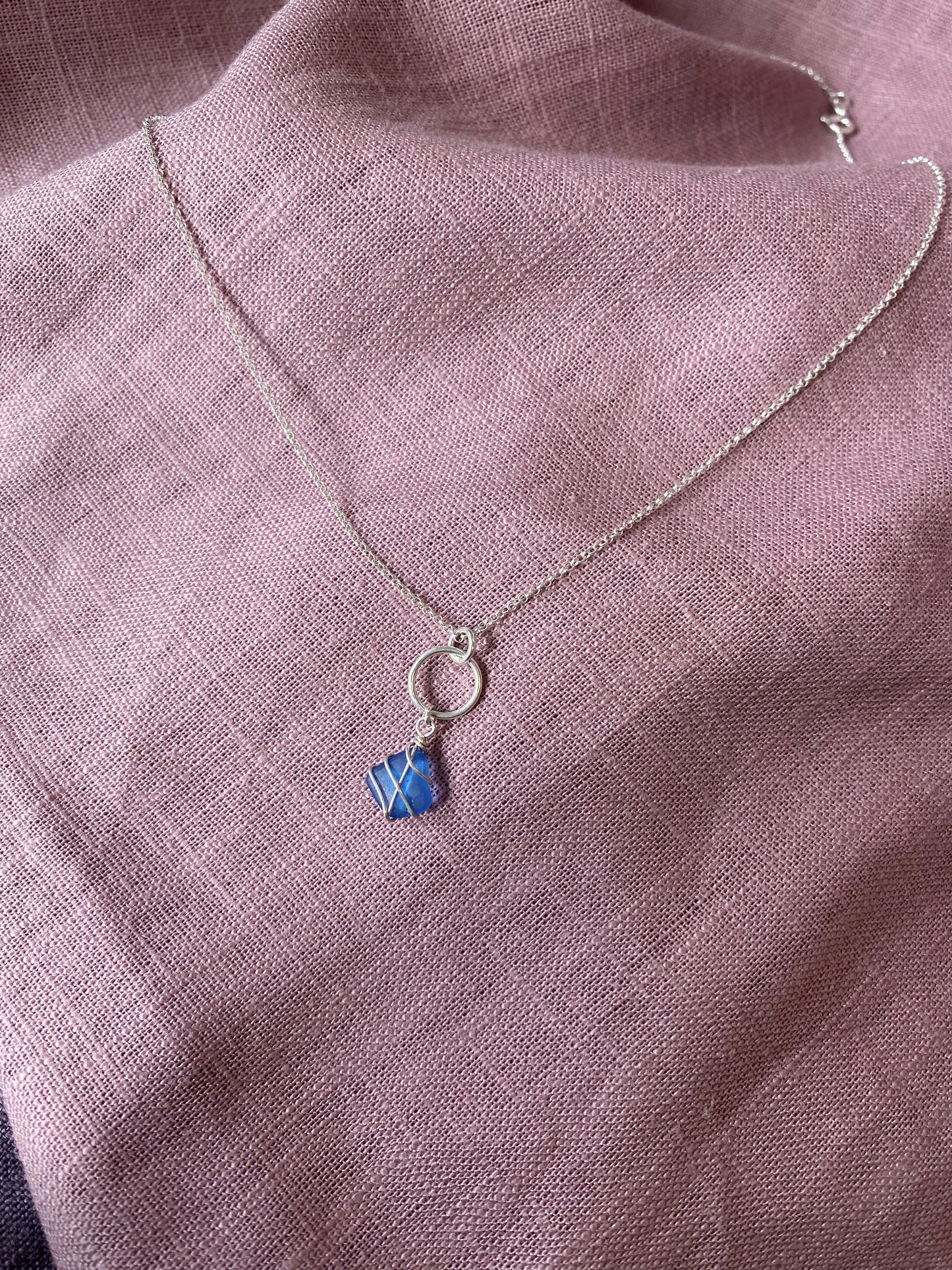 Thea Necklace in Silver & Cornflower Blue