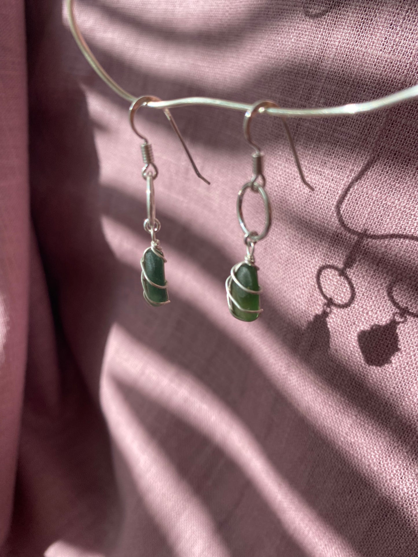 Thea Earrings in Silver & Dark Green