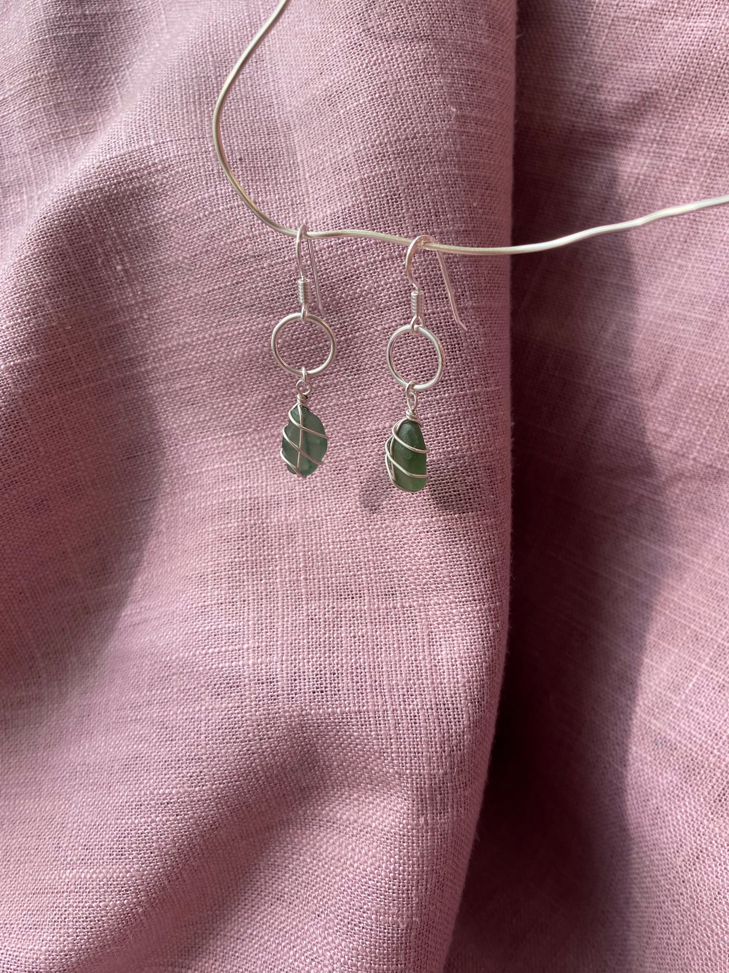 Thea Earrings in Silver & Dark Green