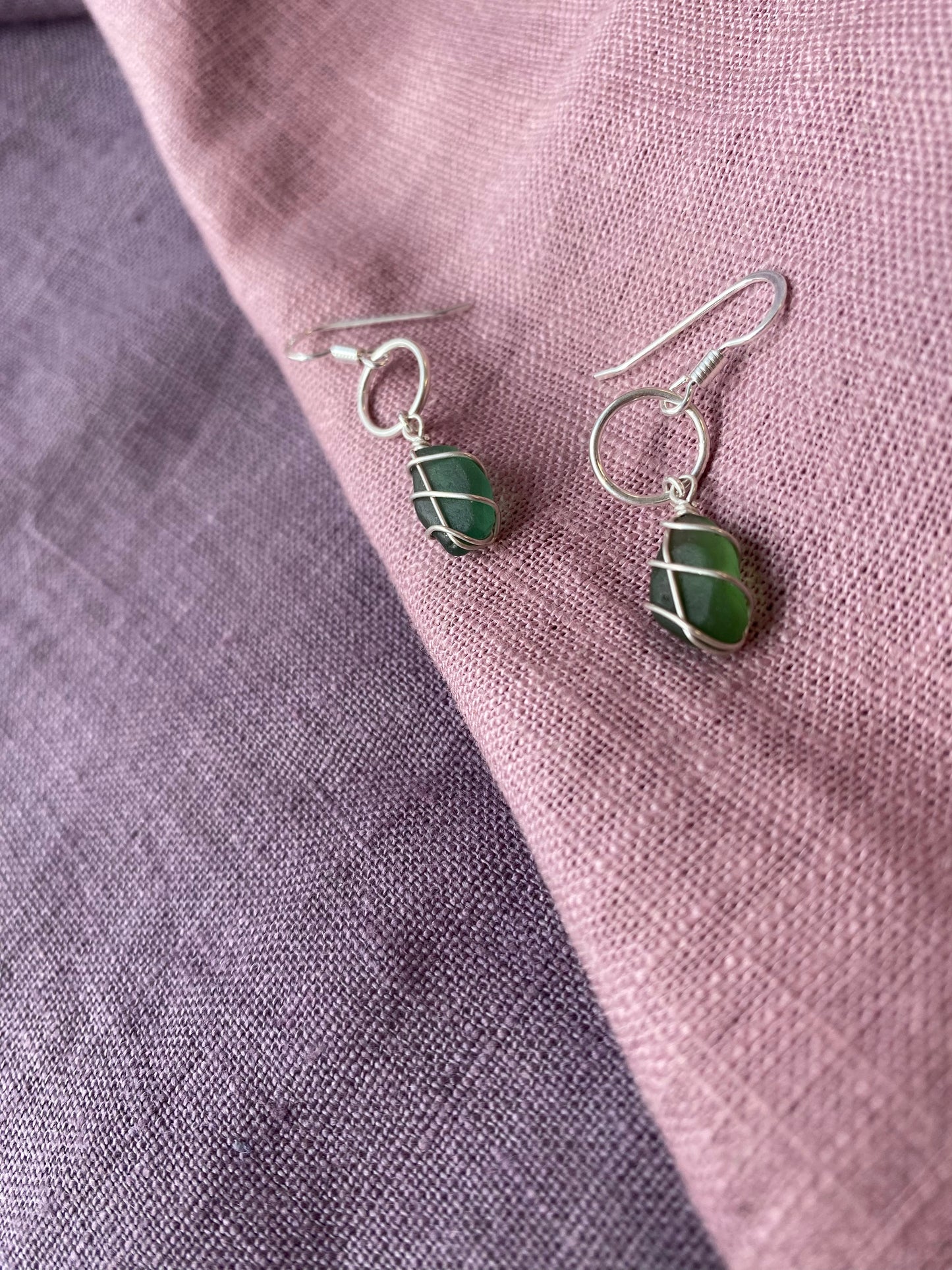 Thea Earrings in Silver & Dark Green