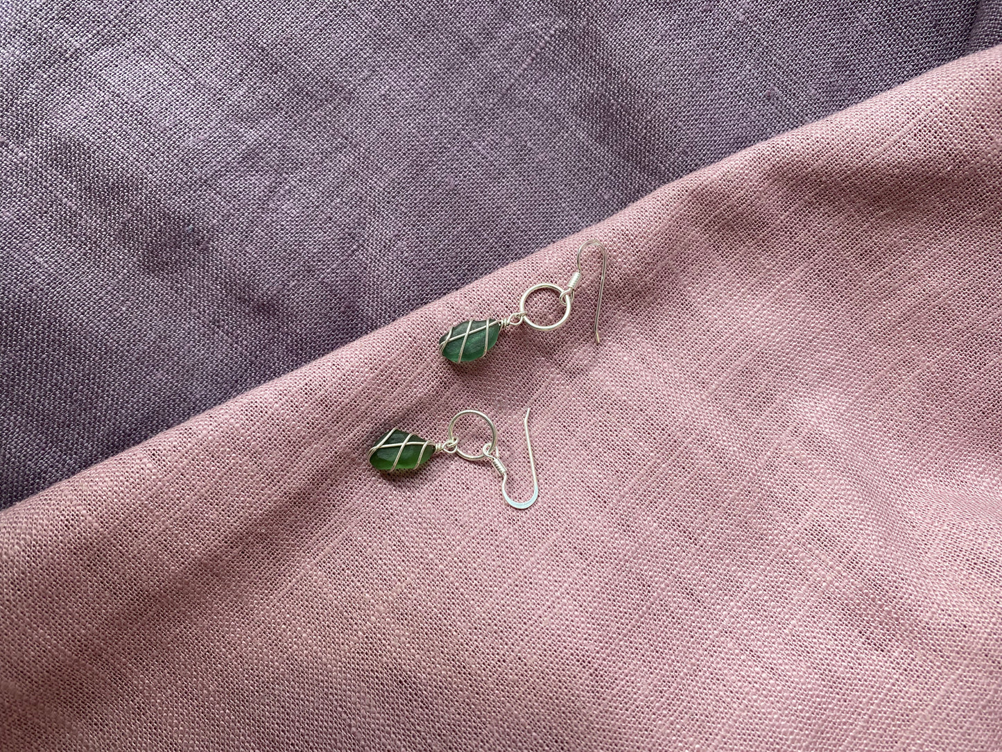 Thea Earrings in Silver & Dark Green