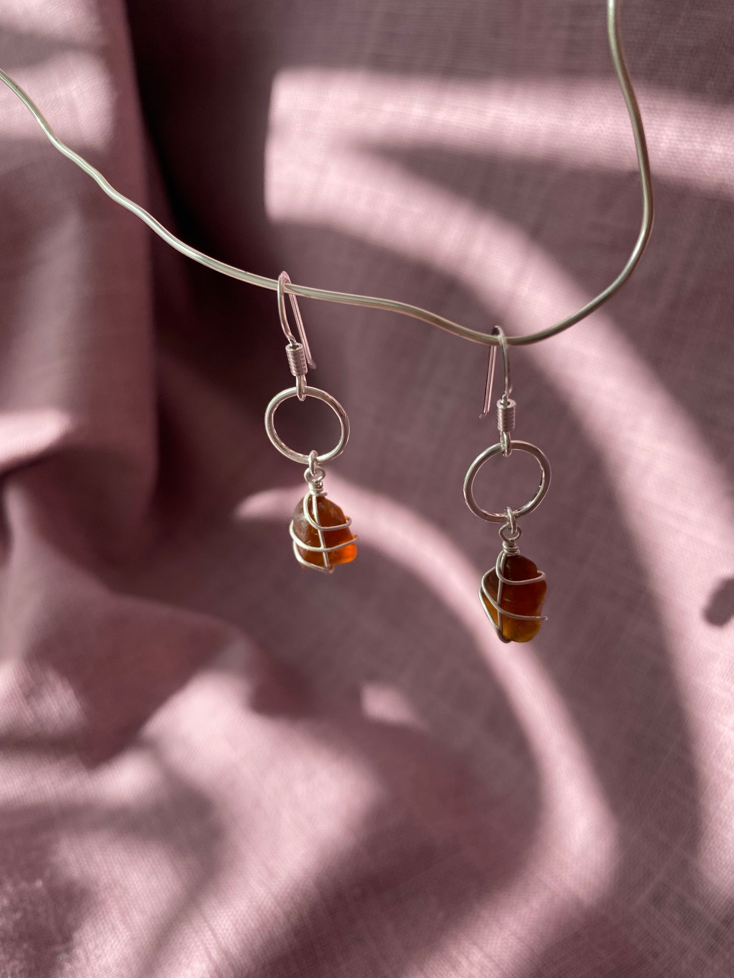 Thea Earrings in Silver & Amber