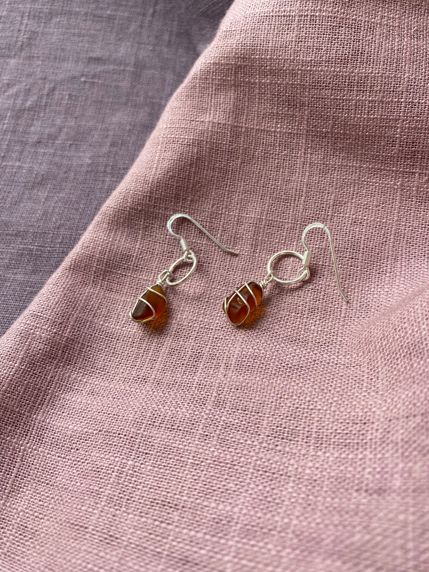 Thea Earrings in Silver & Amber