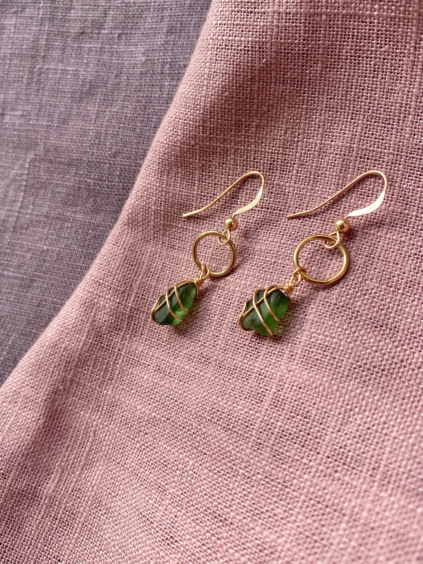 Thea Earrings in Gold & Dark Green