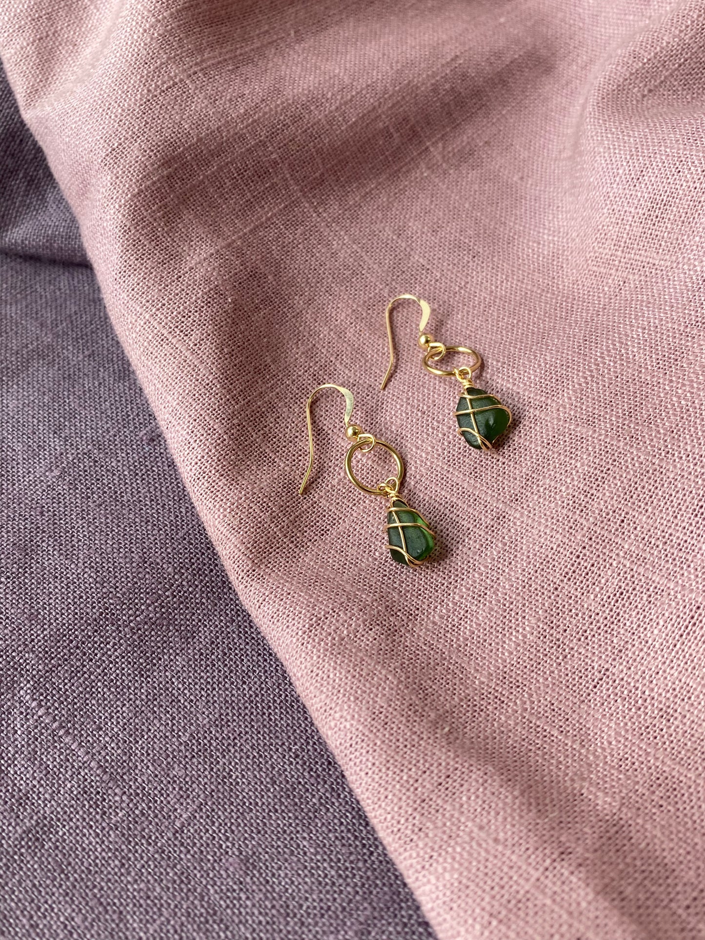 Thea Earrings in Gold & Dark Green