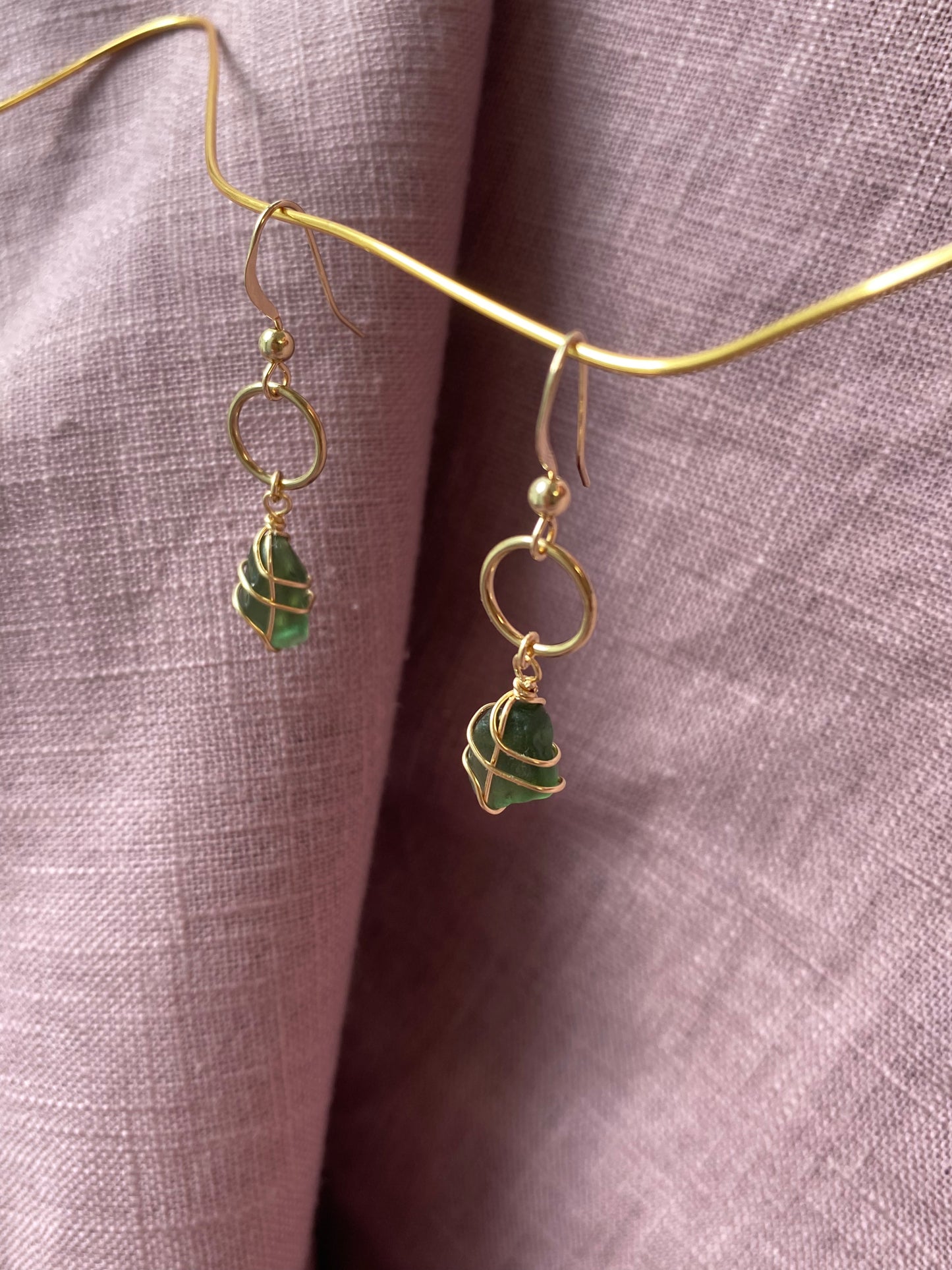 Thea Earrings in Gold & Dark Green