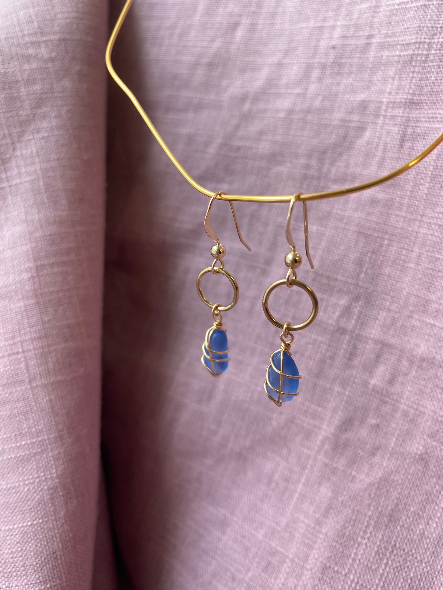 Thea Earrings in Gold & Cornflower Blue