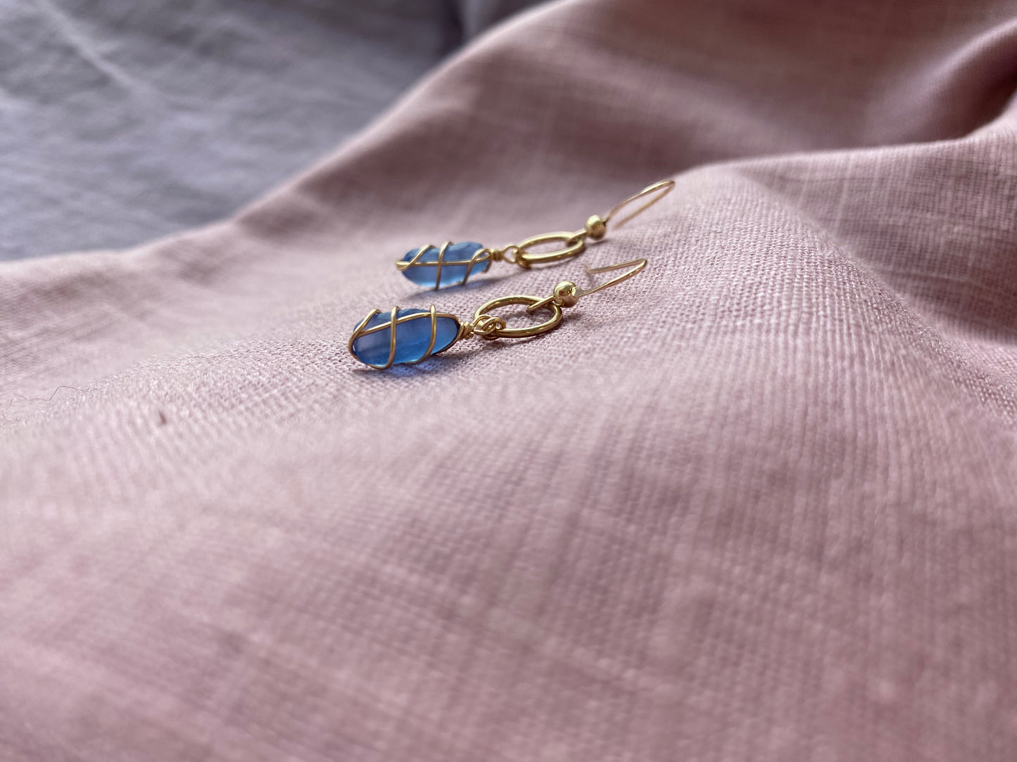 Thea Earrings in Gold & Cornflower Blue