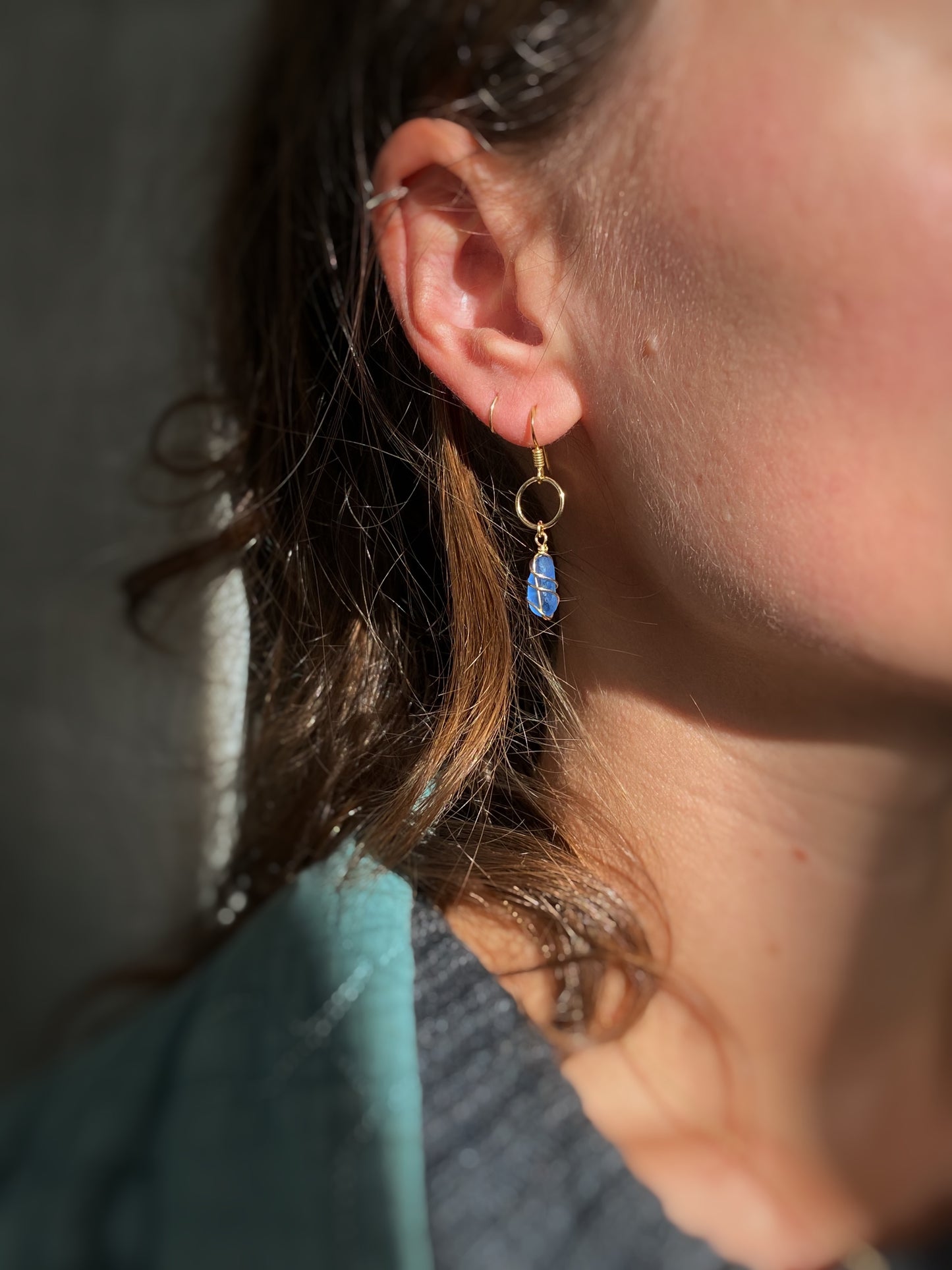 Thea Earrings in Gold & Cornflower Blue