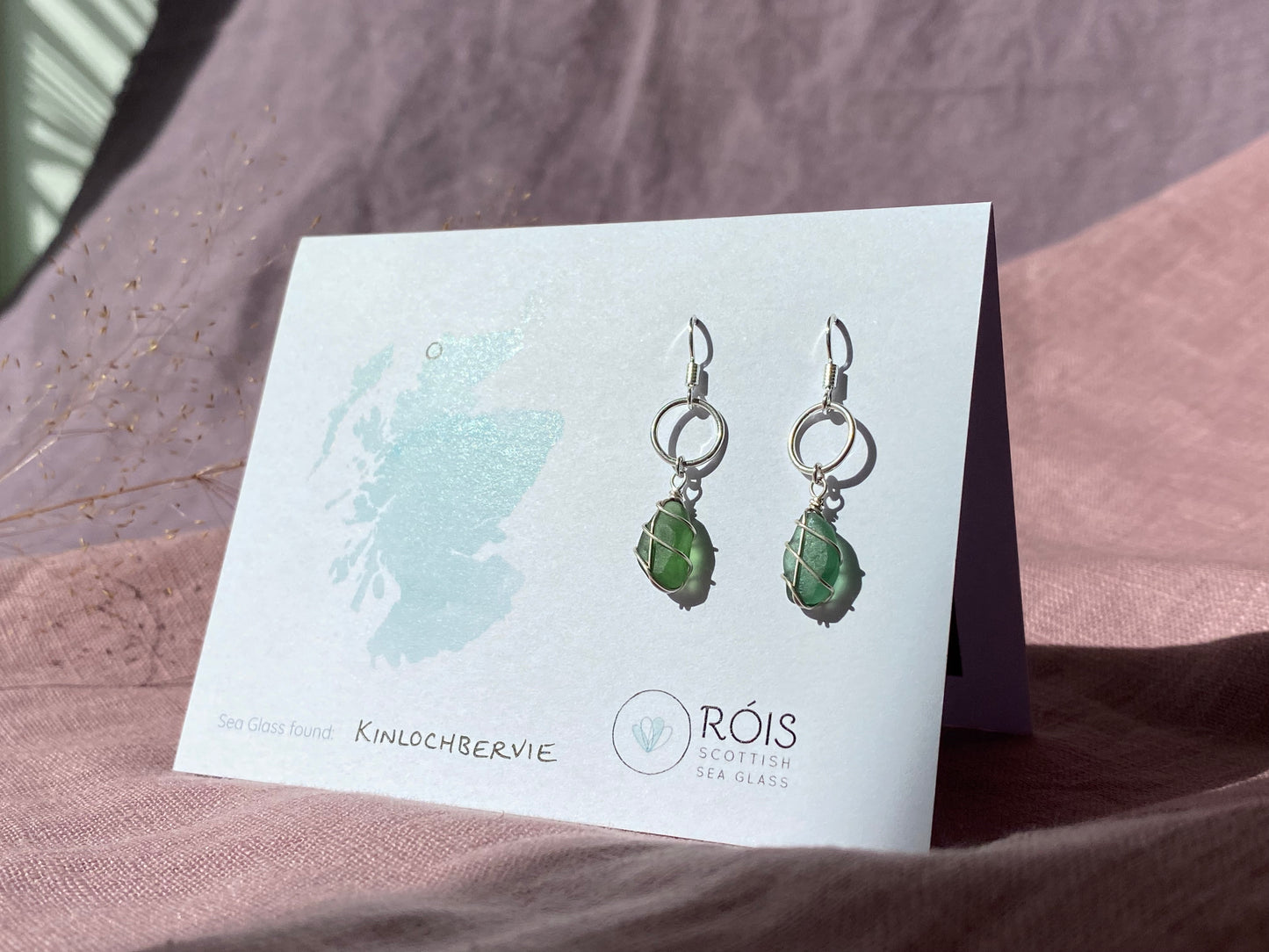 Thea Earrings in Silver & Dark Green