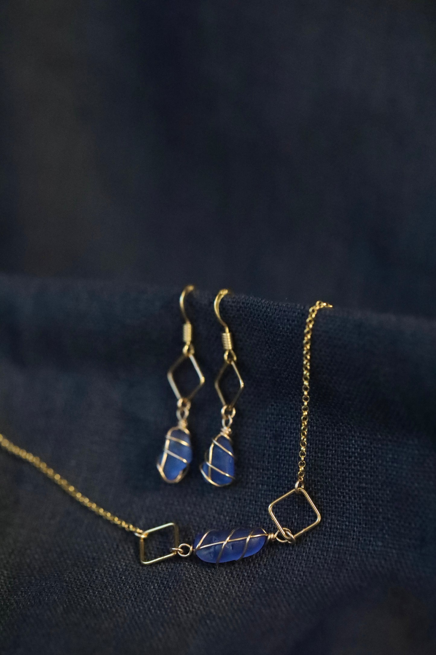 Xanthe Earrings in Gold & Cornflower Blue