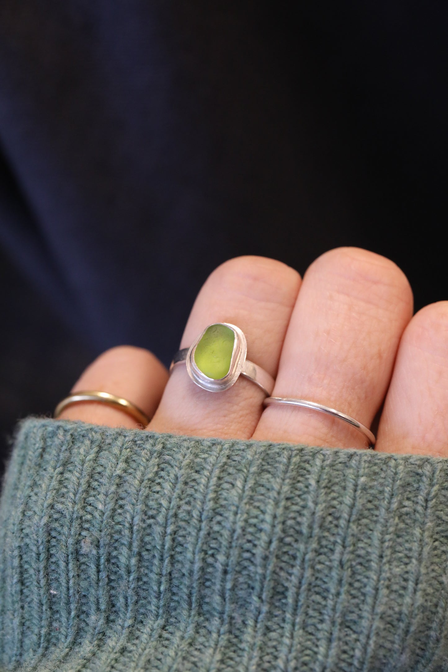 COLDINGHAM lime green & silver ring - Size P