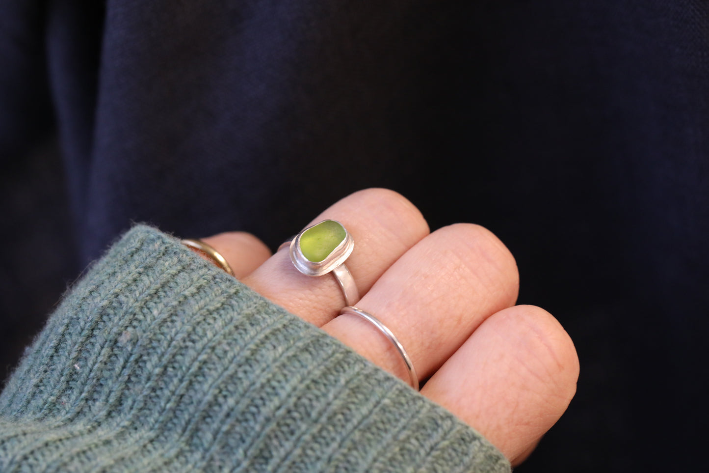 COLDINGHAM lime green & silver ring - Size P