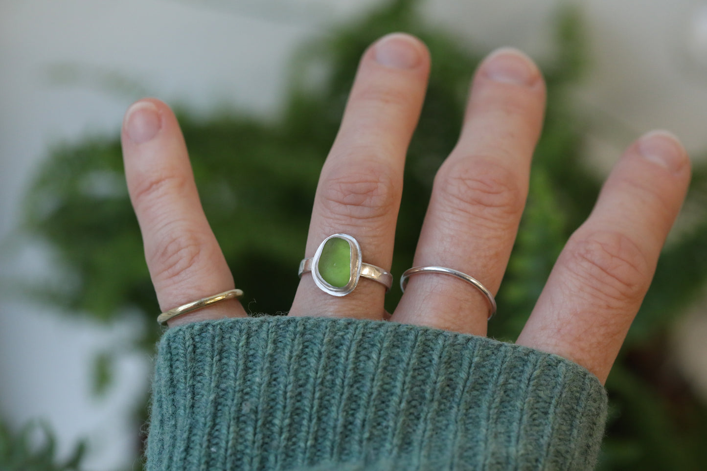 COLDINGHAM lime green & silver ring - Size P