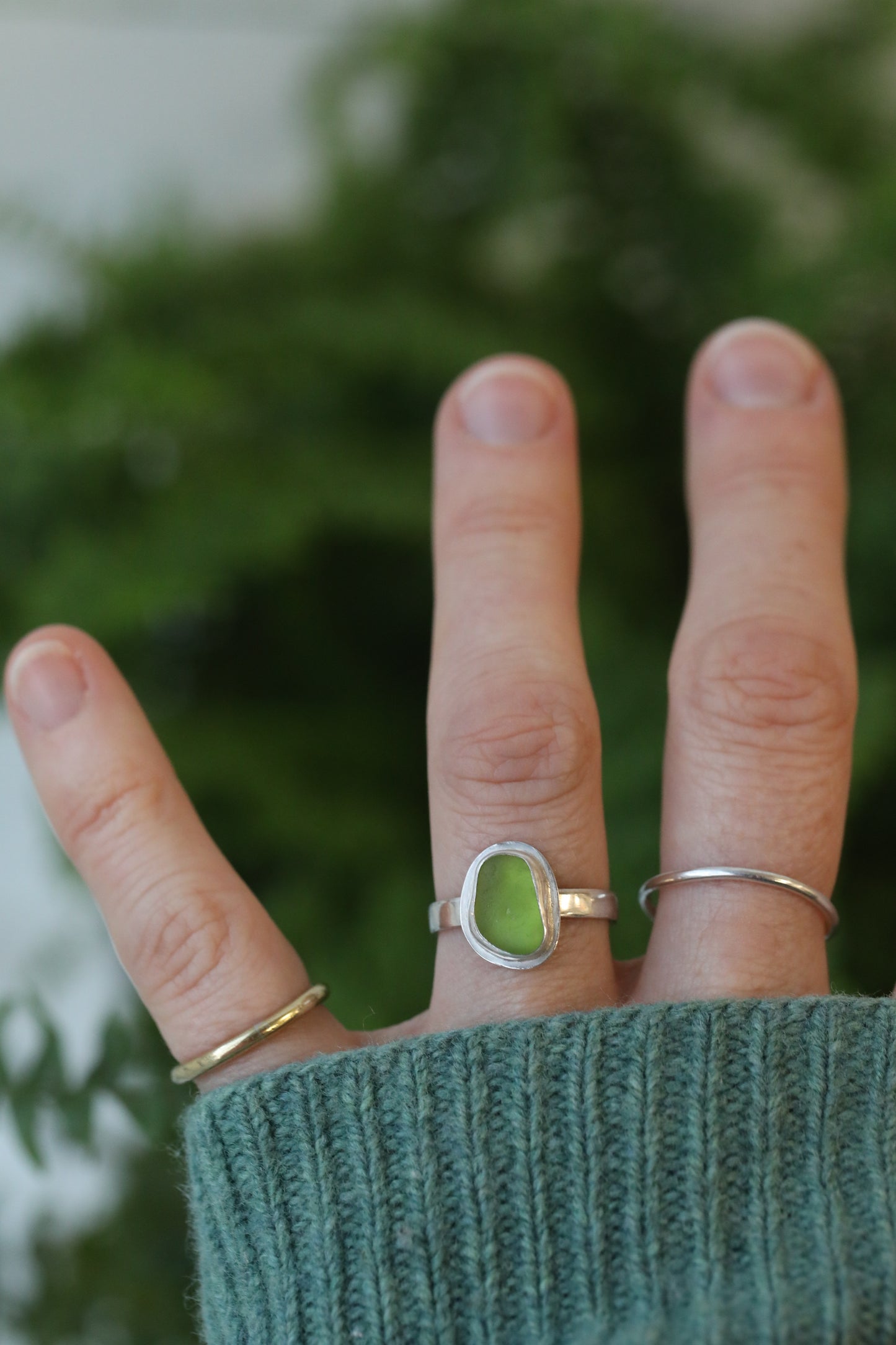 COLDINGHAM lime green & silver ring - Size P