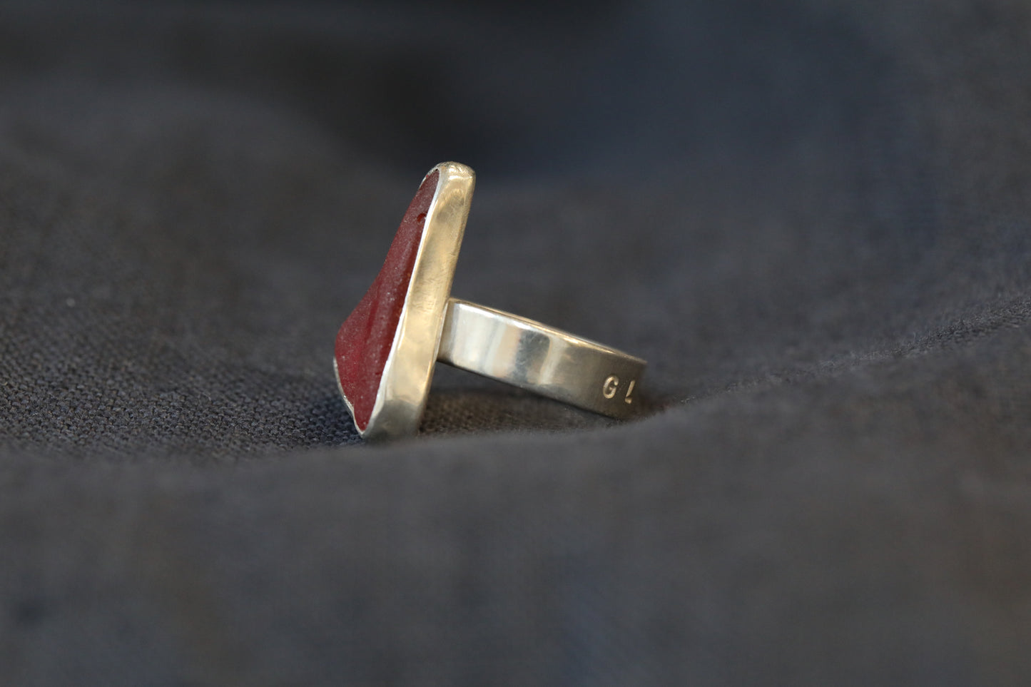 GLENCOE red & silver ring - Size M