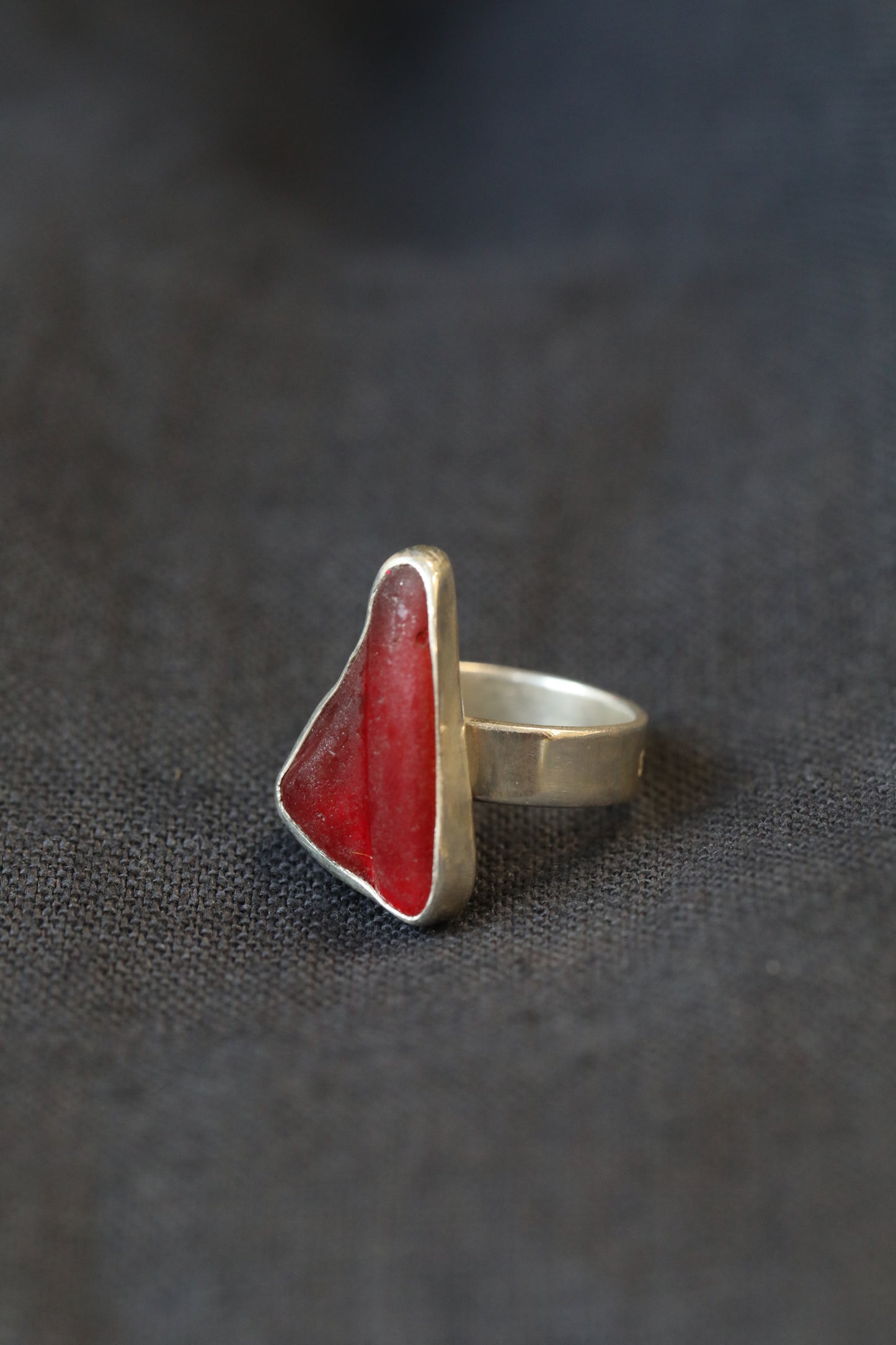 GLENCOE red & silver ring - Size M