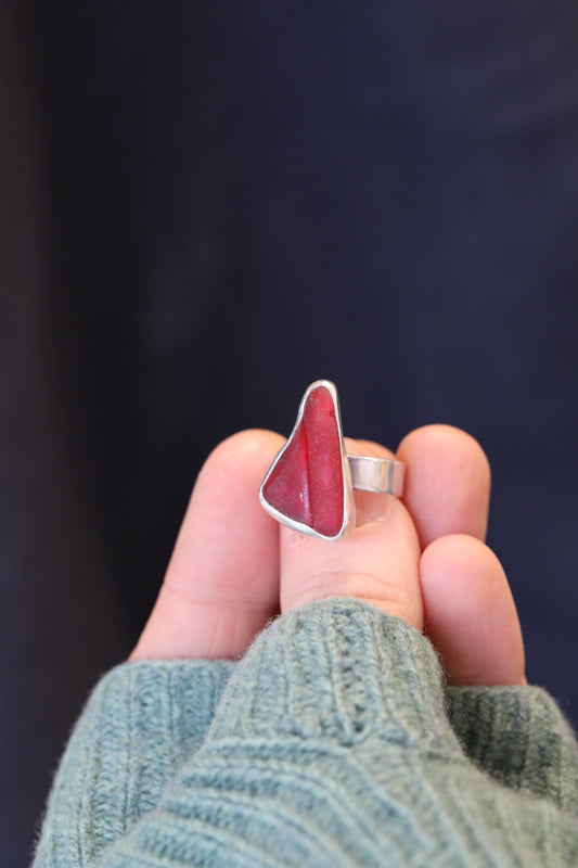 GLENCOE red & silver ring - Size M