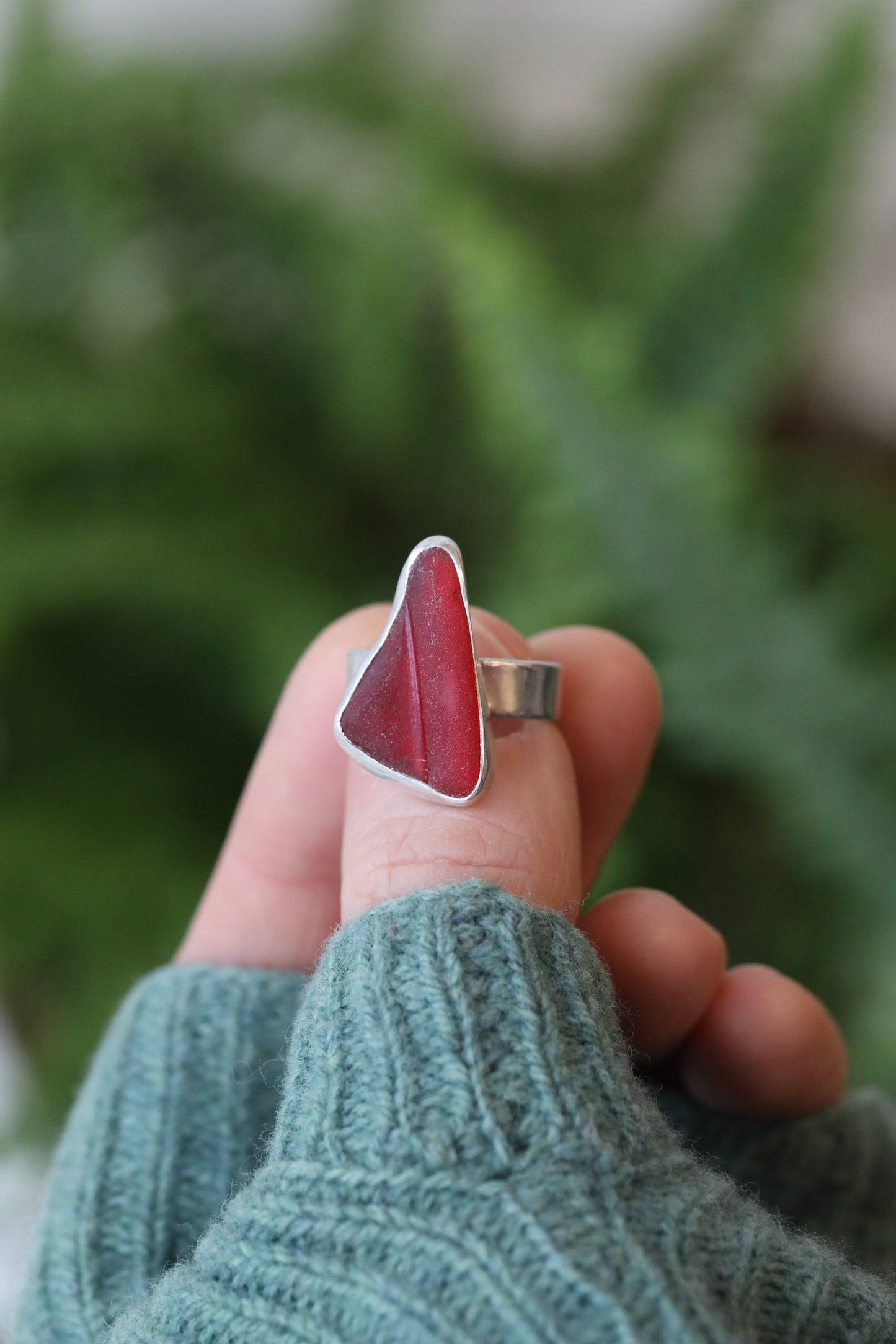 GLENCOE red & silver ring - Size M