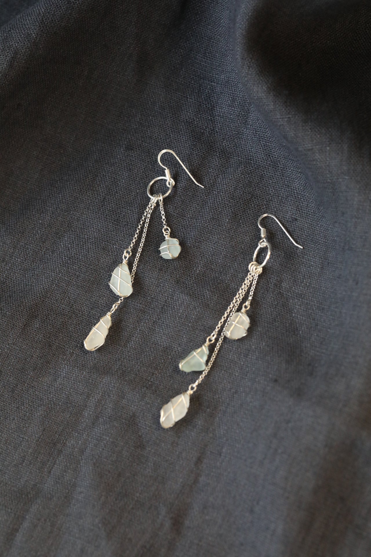 Waterfall Chain Drop Earrings in Cool tones & Silver