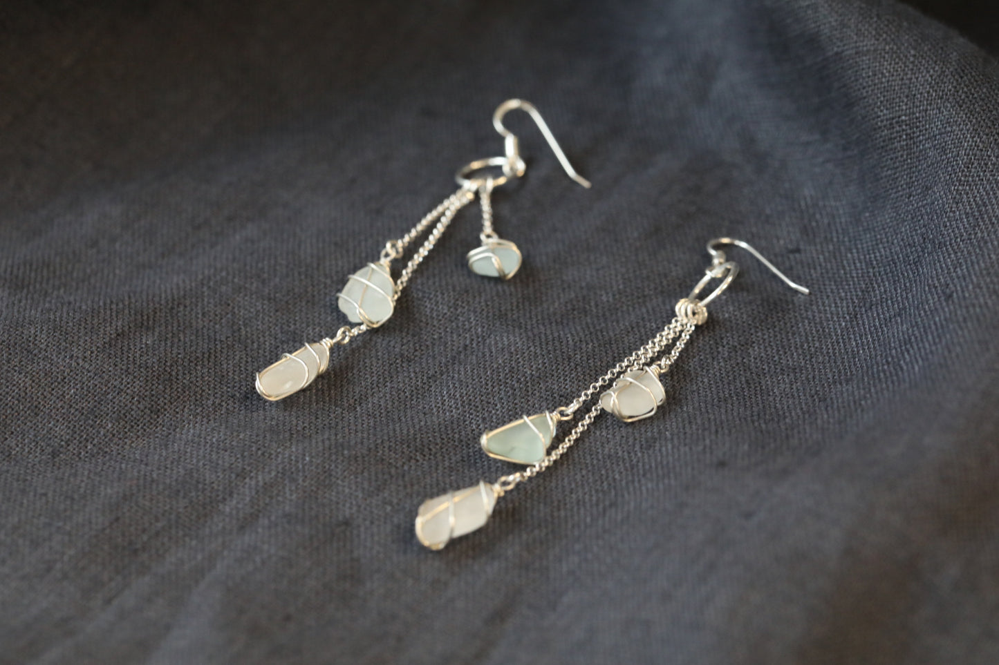 Waterfall Chain Drop Earrings in Cool tones & Silver